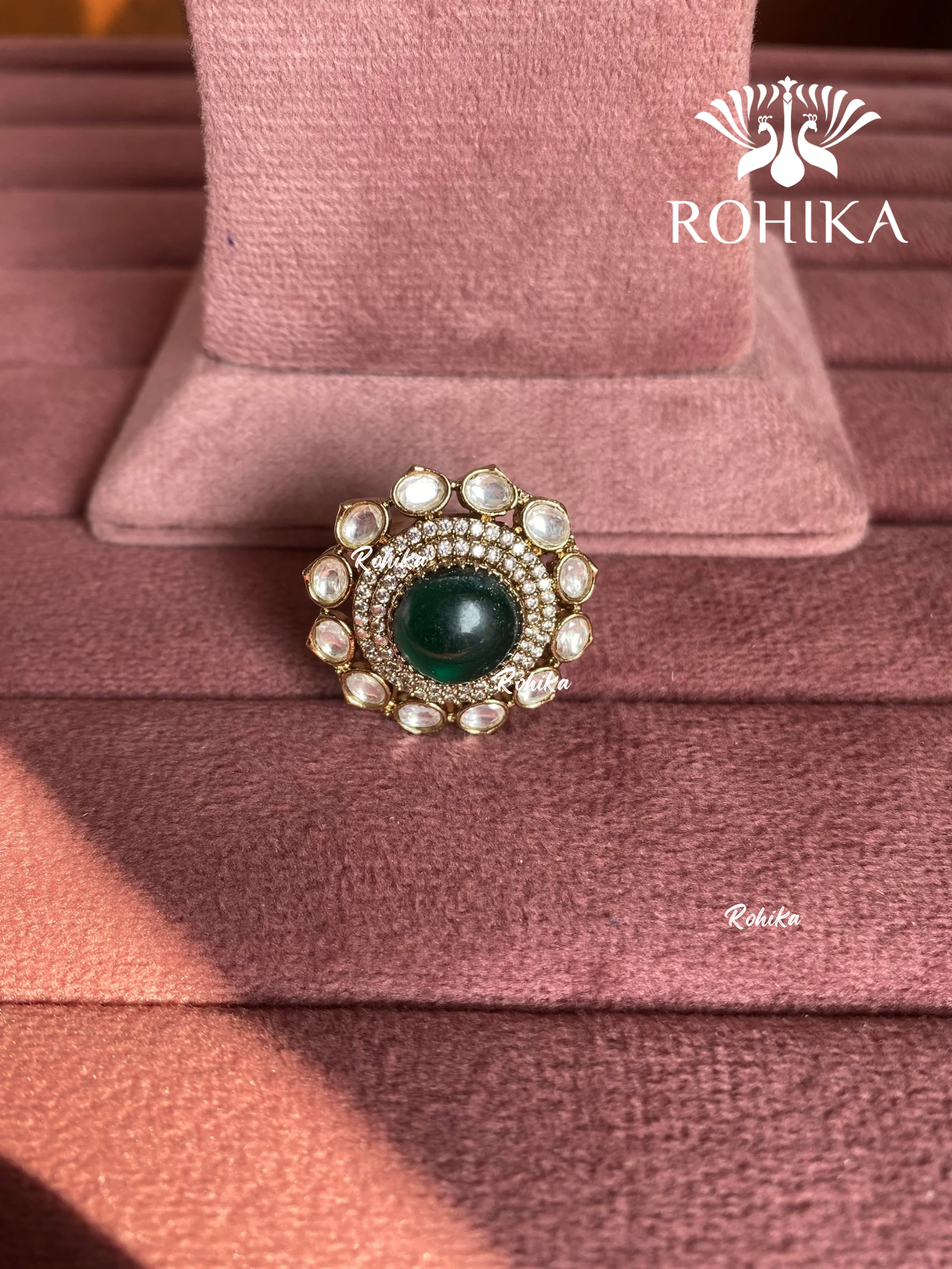 Angana polki kundan ring (SG-138) - Dark green