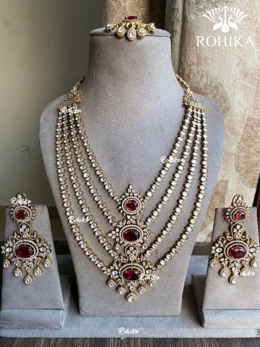 Heena kundan long necklace set - Red