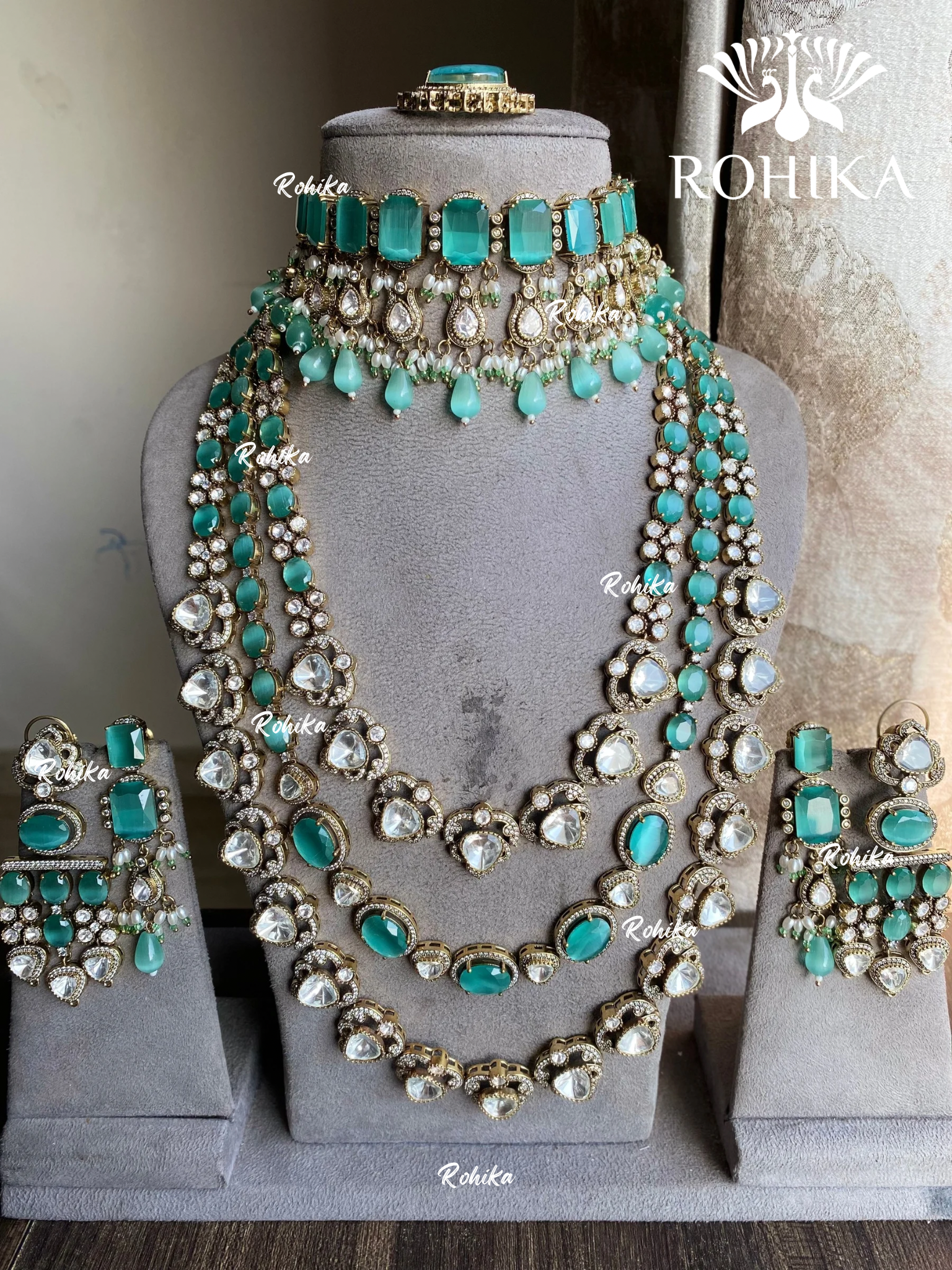 Bhoomika moisanite kundan combo set - Mint Green