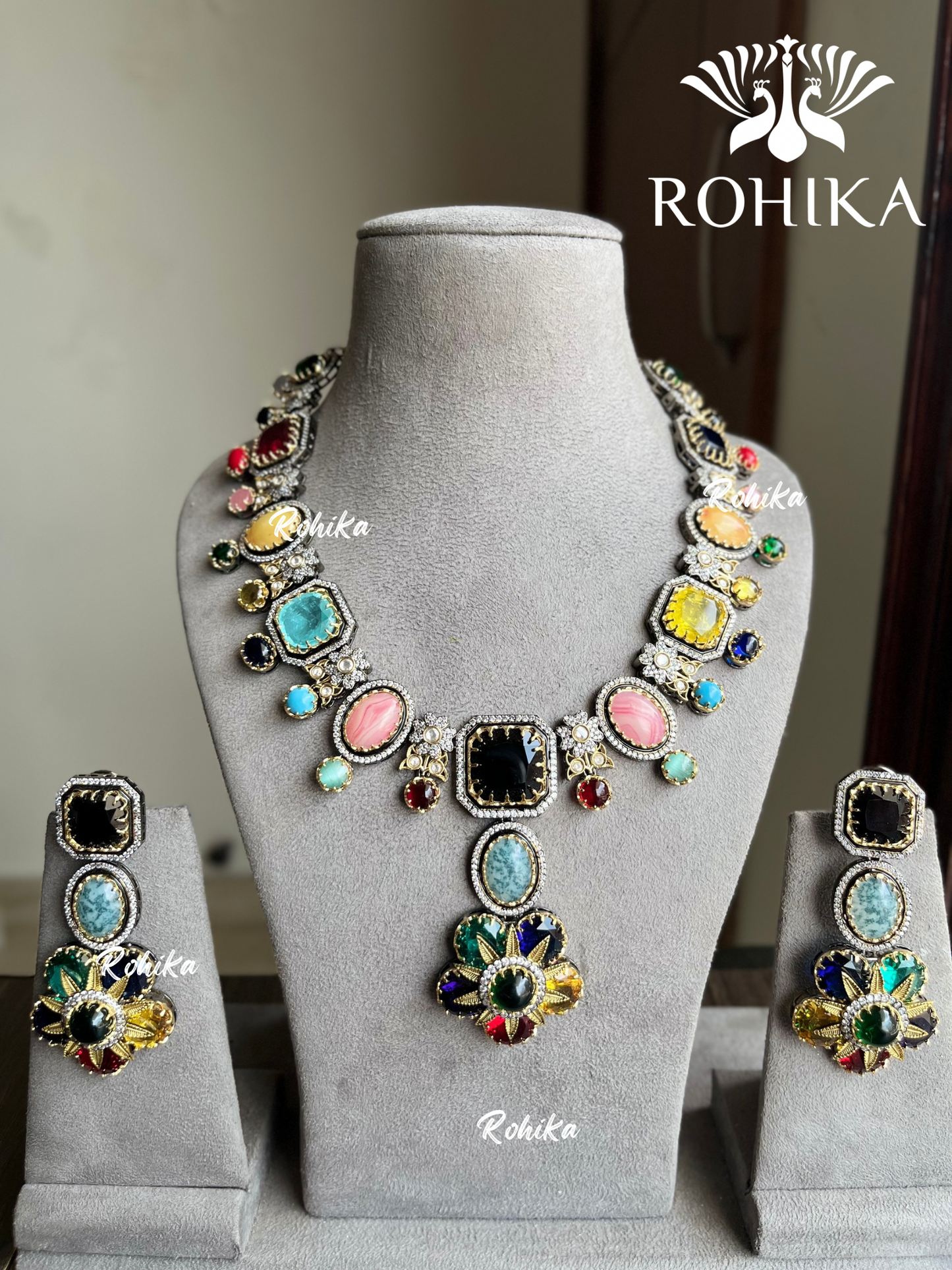 Saabya inspired fusion victorian necklace set (SS013)- Multi colour