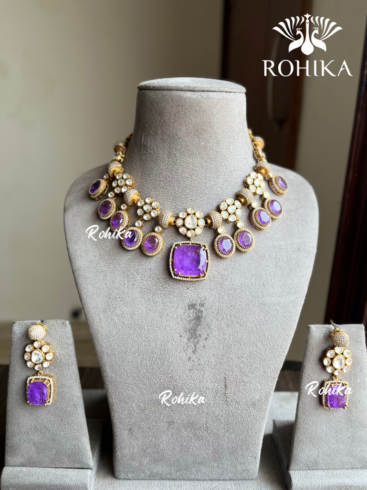 Ananya doublet kundan necklace set - Purple