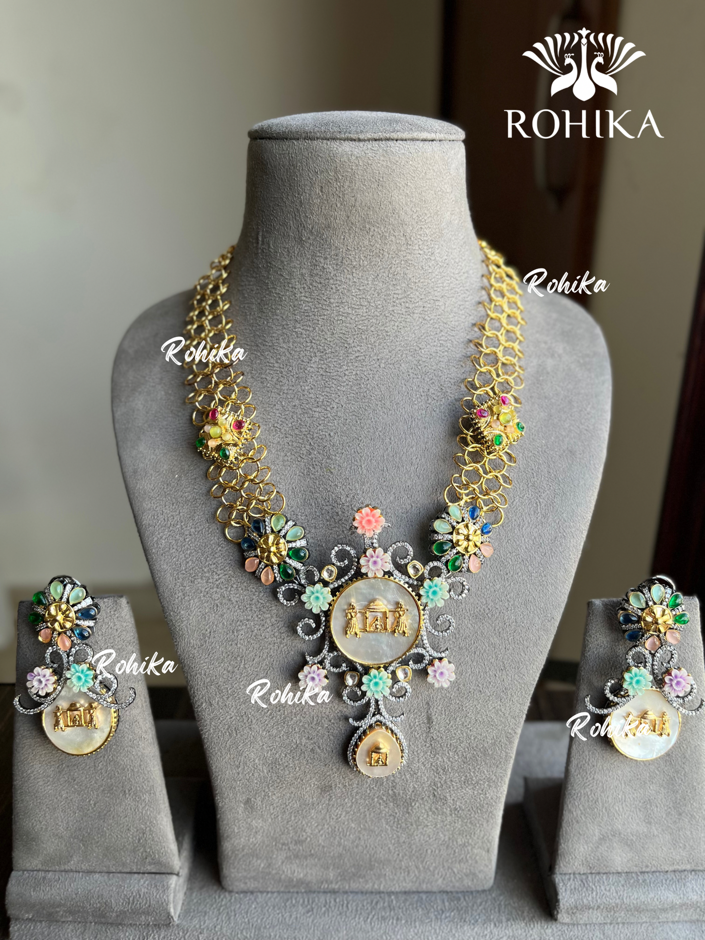 Saabya inspired fusion victorian necklace set (SS007)- Multi colour