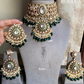 Mriga polki kundan choker set - Dark Green