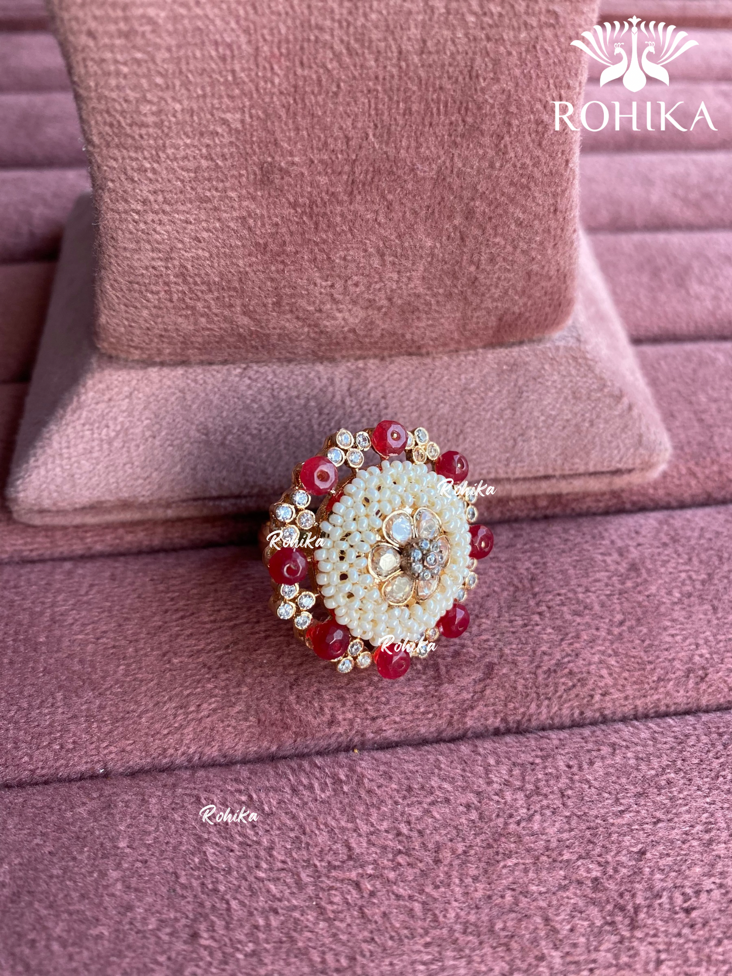 Angana polki kundan ring (SG-069) - Red