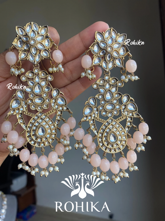 Anupama kundan earrings -Light Peach