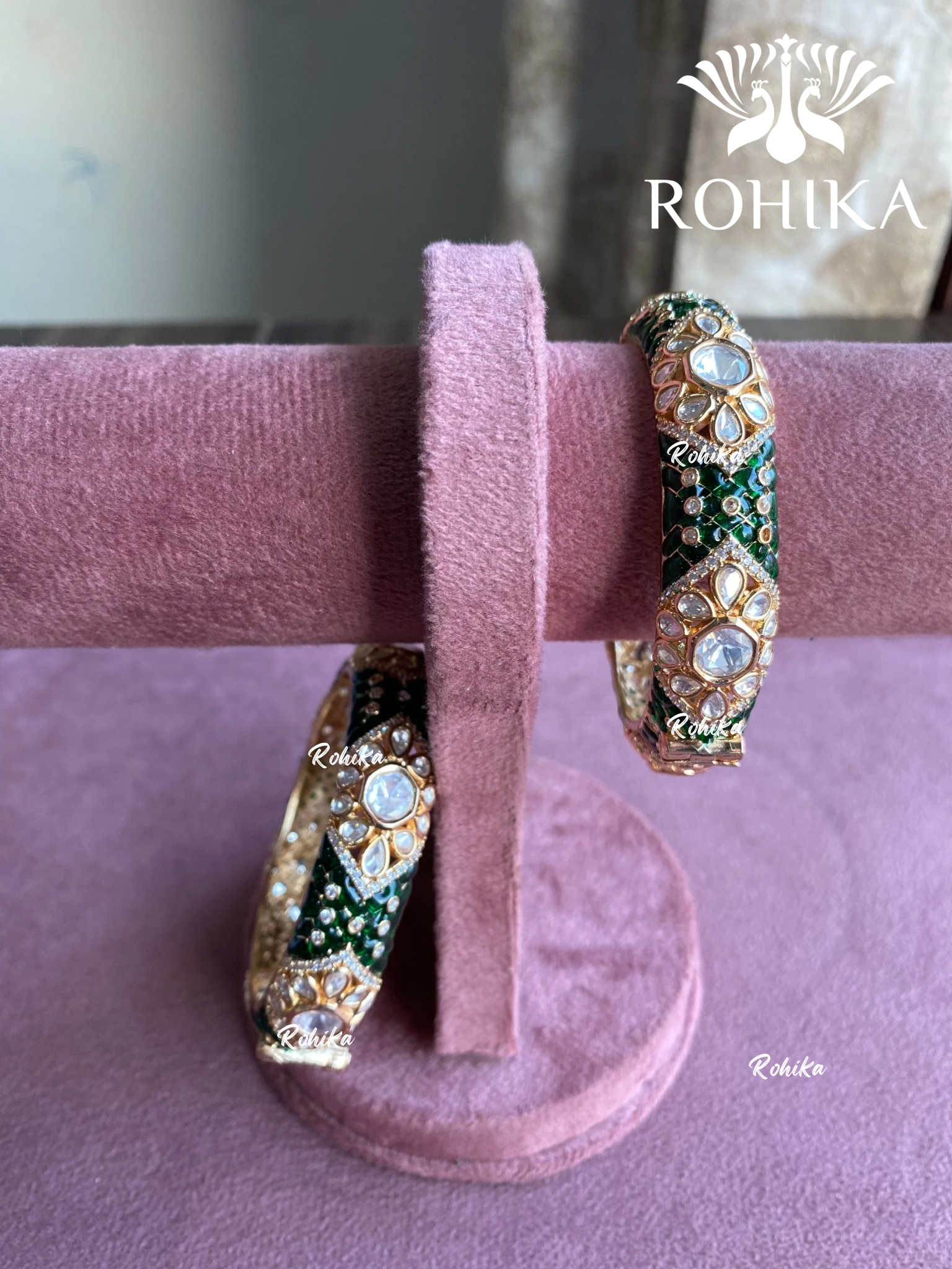 Raasa moisanite polki meenakari kada/bangles - Green