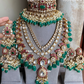 Anmol bikaneri polki kundan bridal combo set - Green and Pink