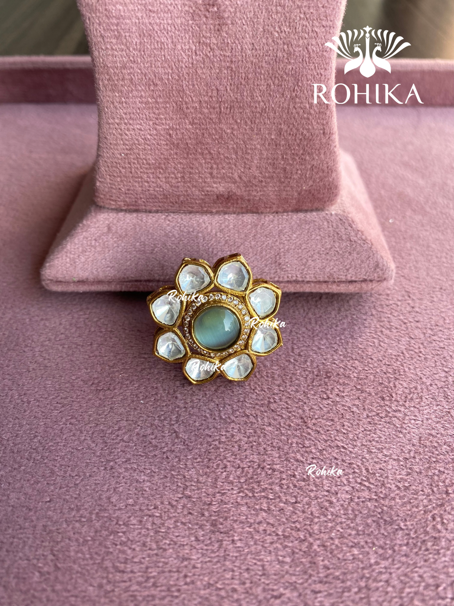 Angana polki kundan ring  (SG-012) - Mint green 