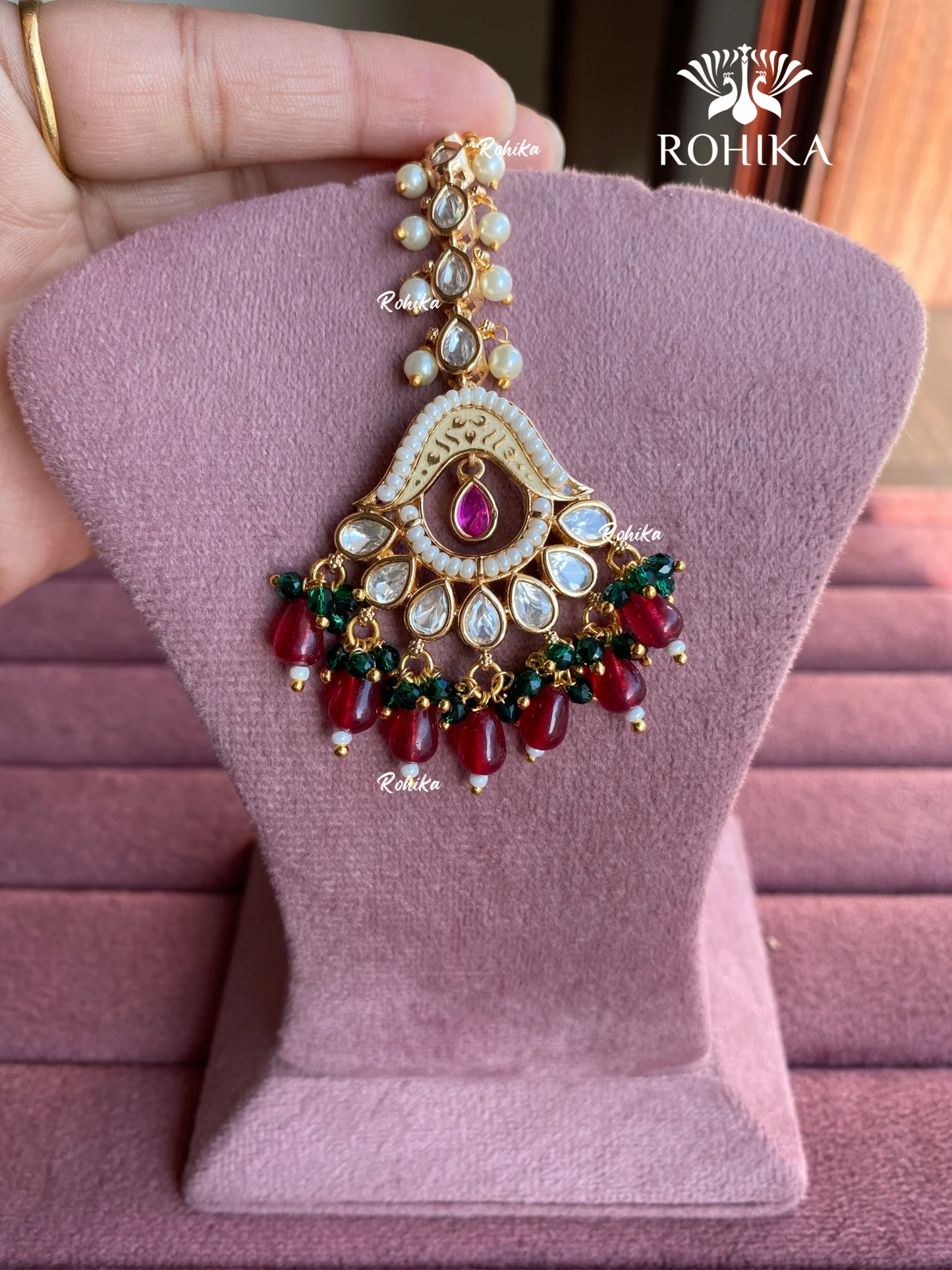 Polki kundan maangtikka (PLKM-029) - Ruby red