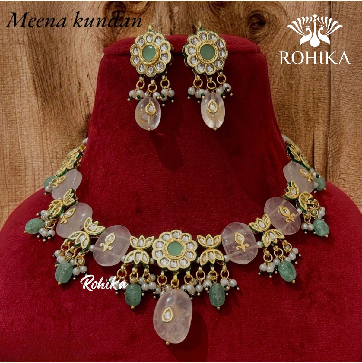 Ananta kundan necklace set (N-014)- Pink - Rohika store