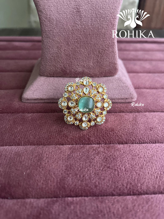 Angana polki kundan ring (SG-088) - Mint green