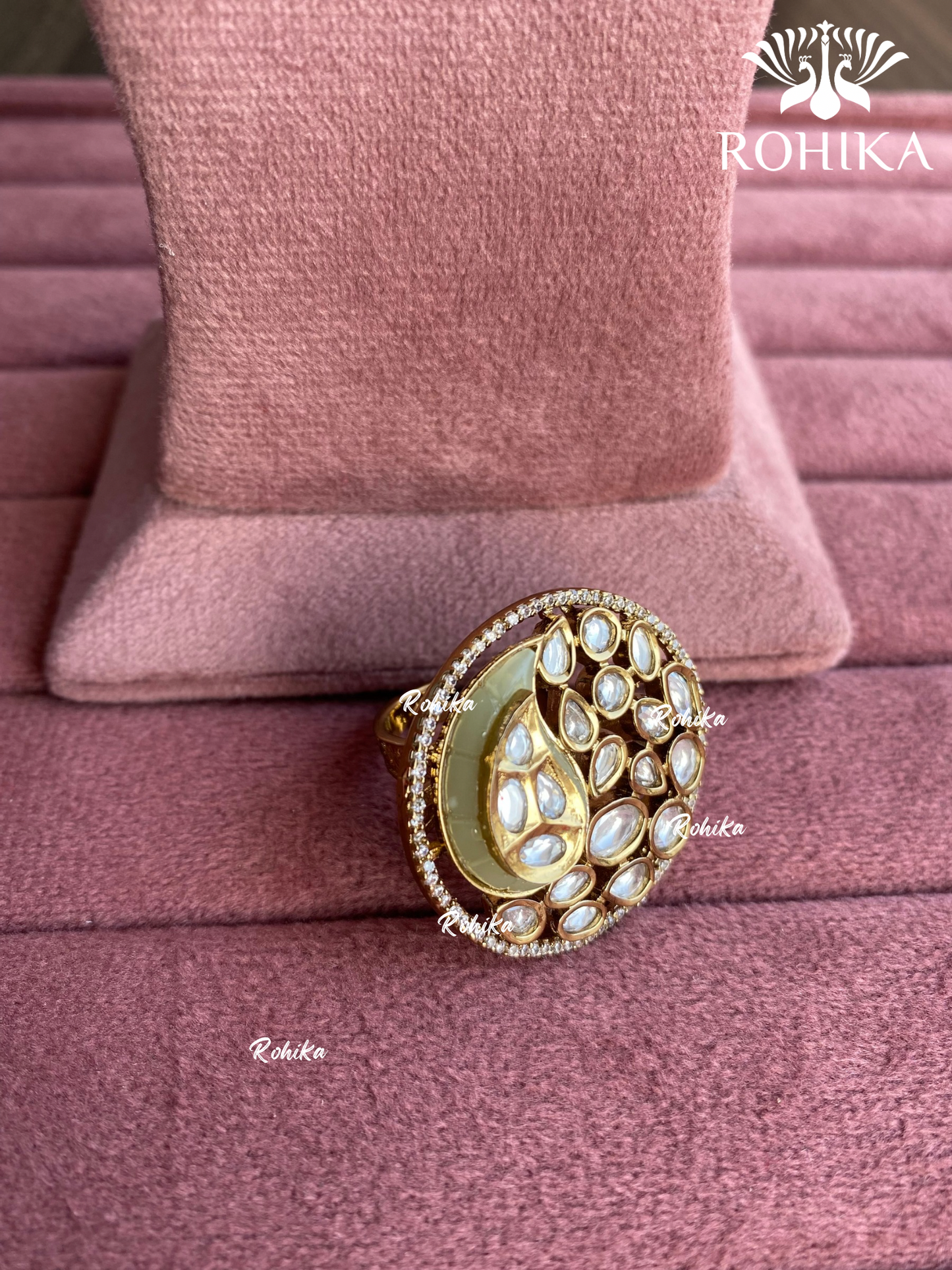 Angana polki kundan ring (SG-071) - Mint green