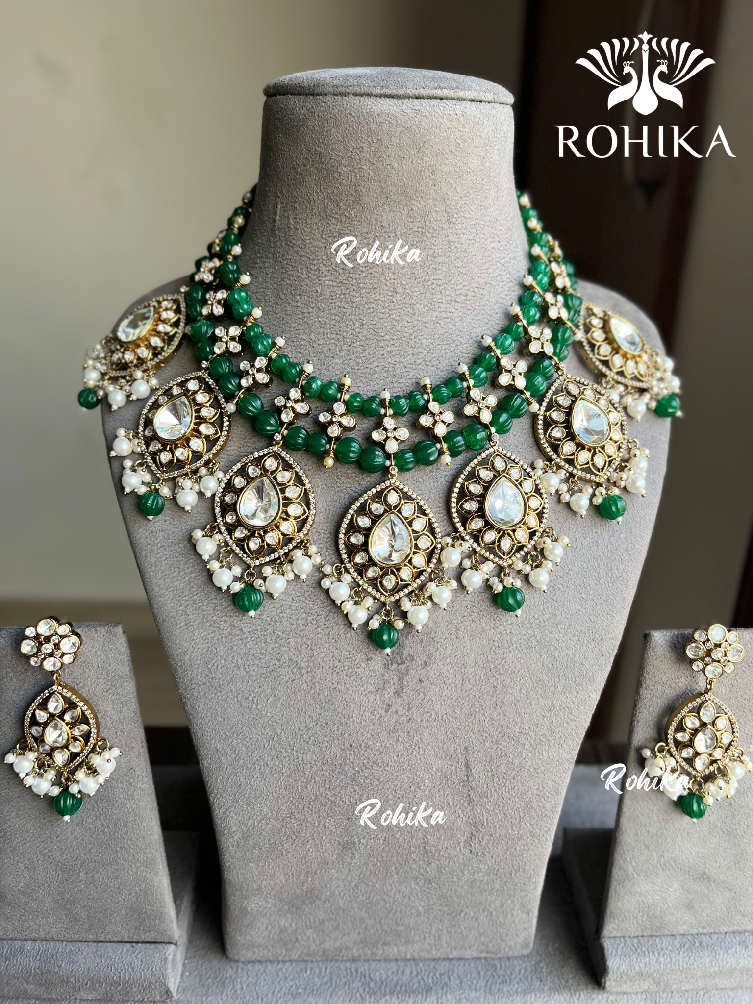 Maisha designer polki kundan necklace set - Green