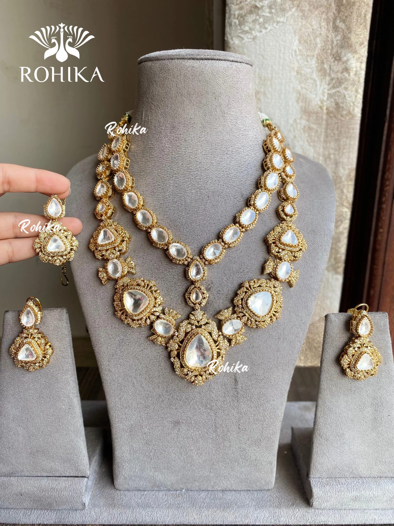 Zarna polki kundan necklace set - Golden