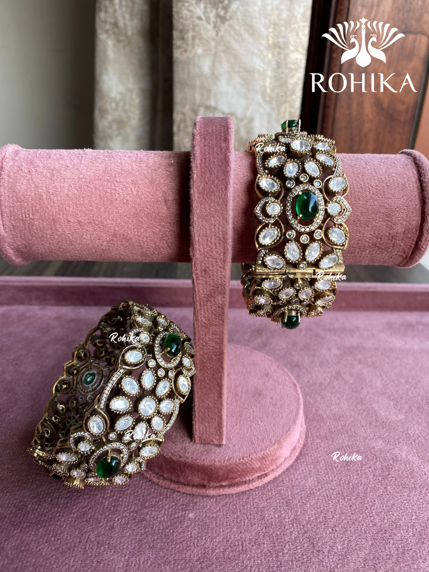 Mudita moisinite kundan kada/bangles - Green