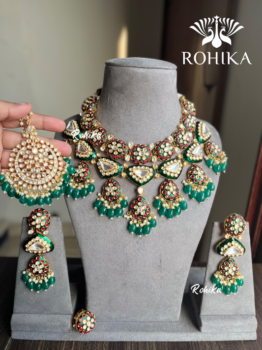 Vasya polki meenakari kundan bridal set - Green