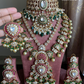Krati bikaneri kundan necklace combo set - Dark green