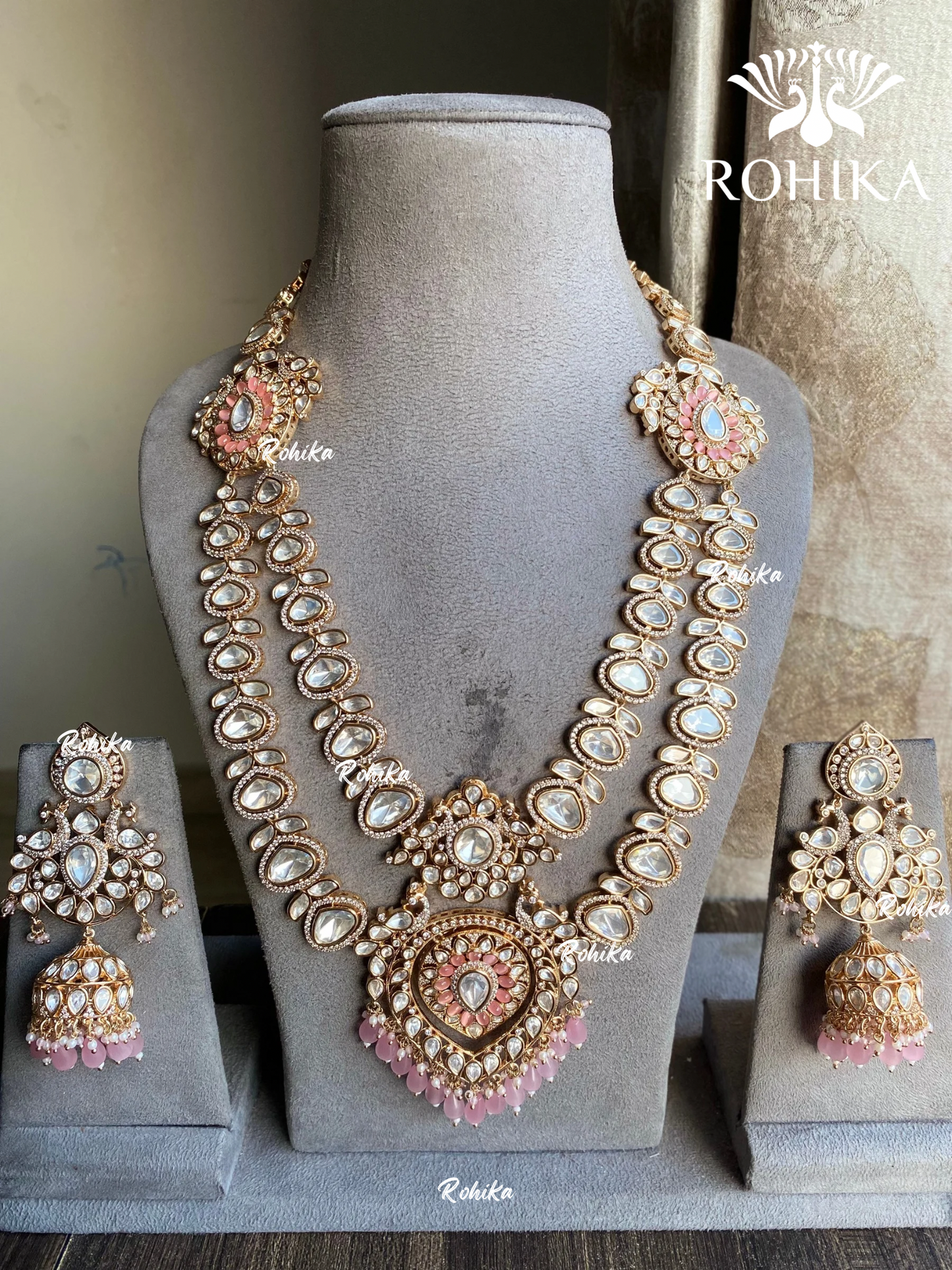 Ariha moisanite long necklace set - Pink