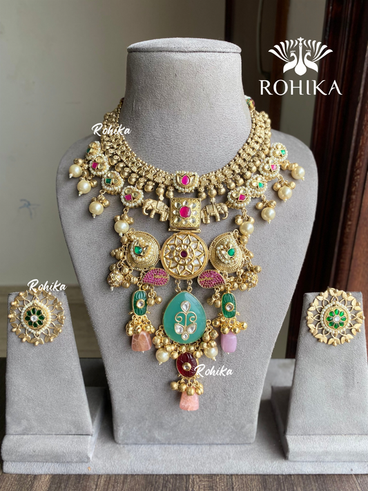 Banjara fusion necklace set (FN-014) - Golden polish