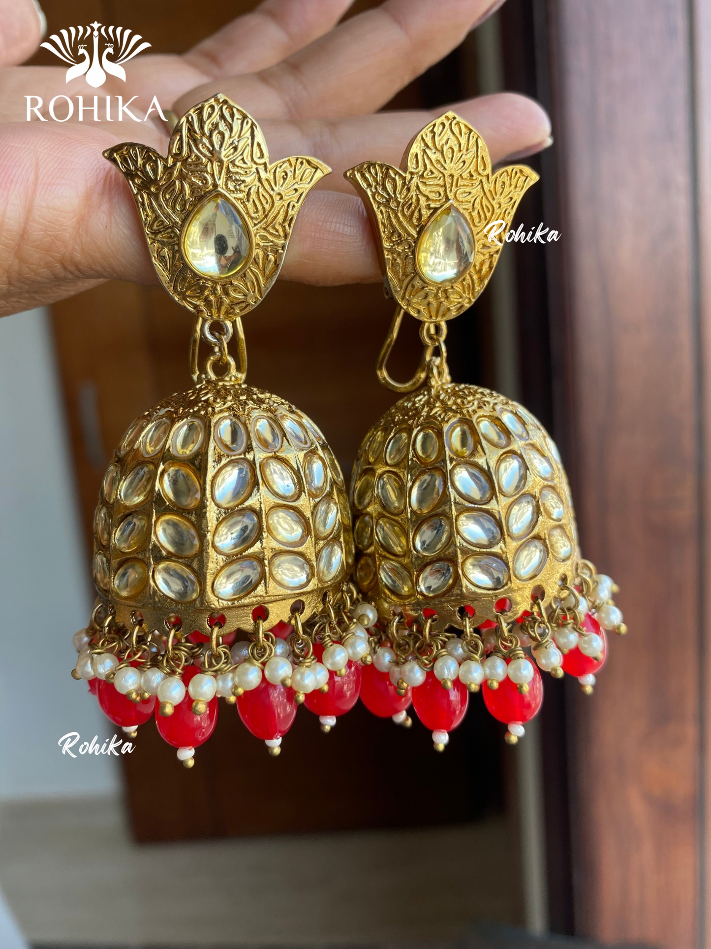 Siya kundan jhumkas- Red