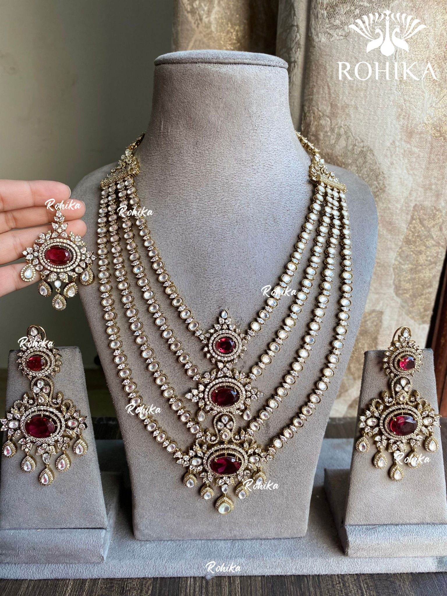 Heena kundan long necklace set - Red