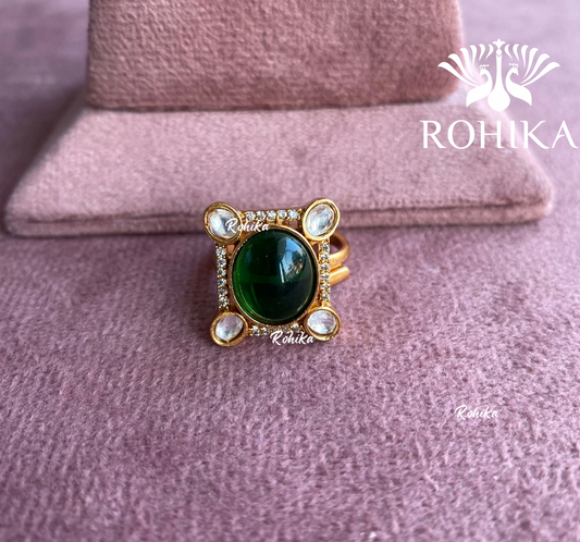 Angana polki kundan ring  (SG-024) - Dark green