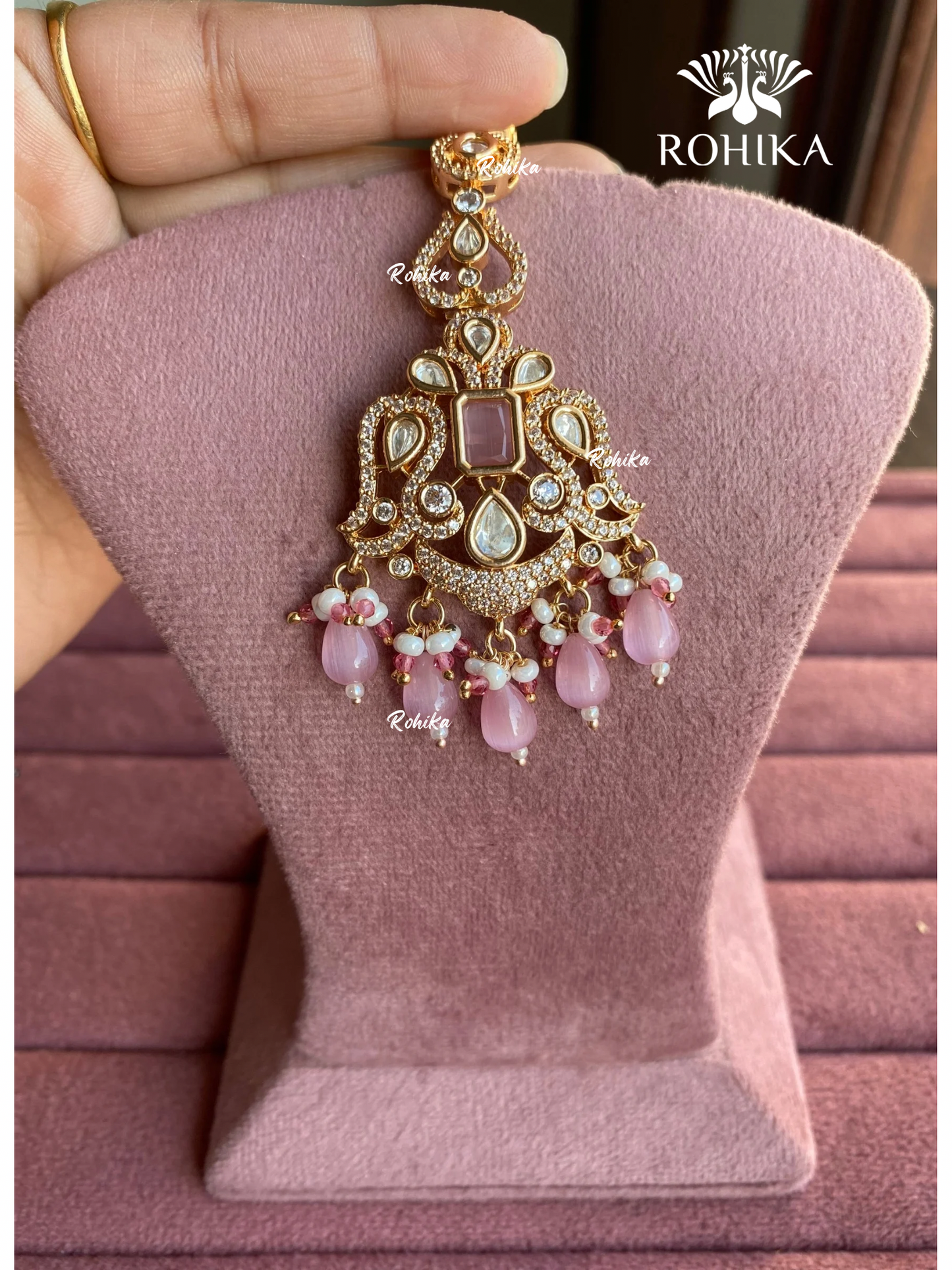 Polki kundan maangtikka (PLKM-048) - Pink