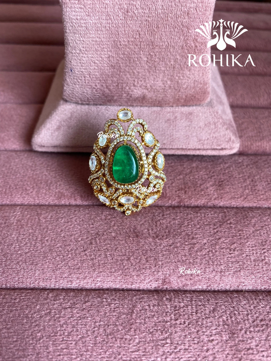 Angana polki kundan ring (SG-119) - Dark green