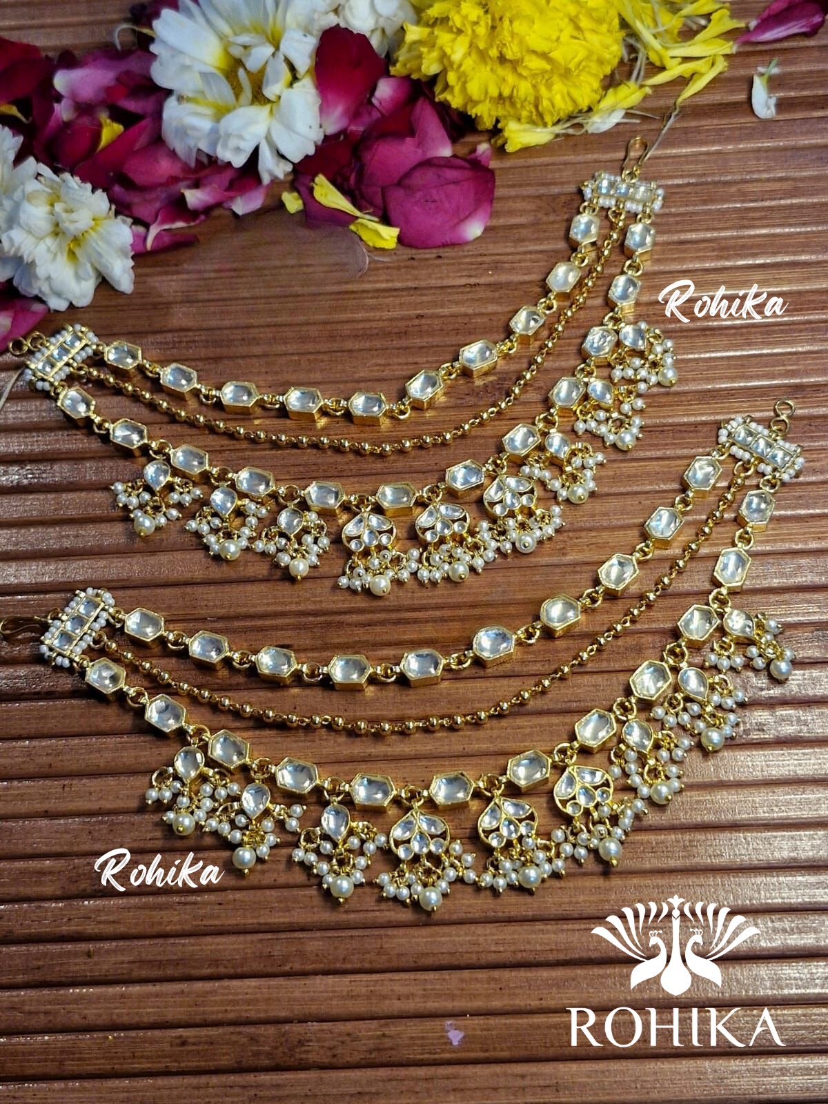 Pachhi kundan earchains -White