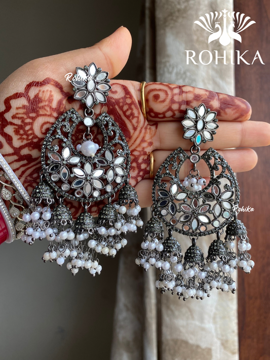 Shyamli oxidized jhumka earrings (010) - White