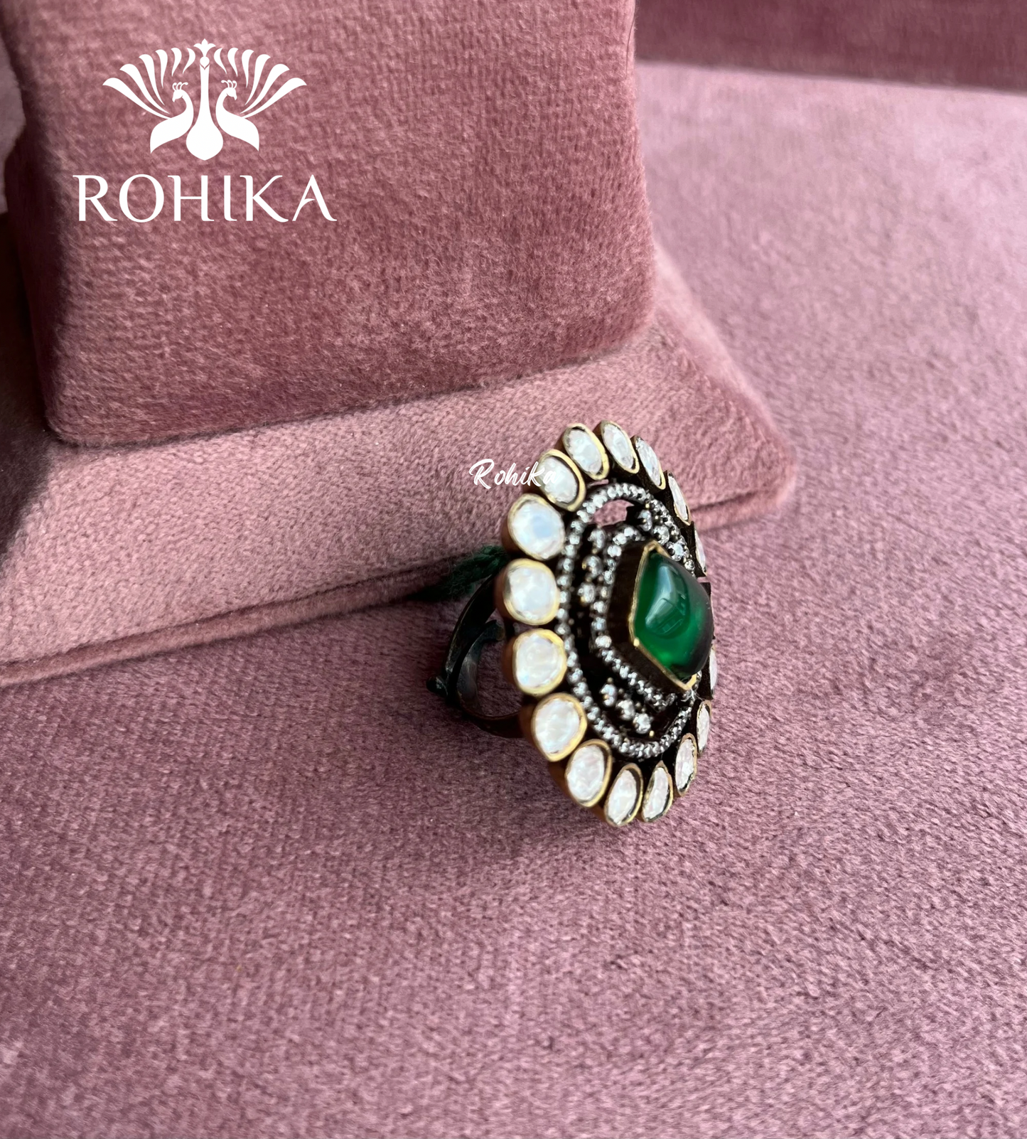 Angana polki kundan ring  (SG-009) - Dark Green