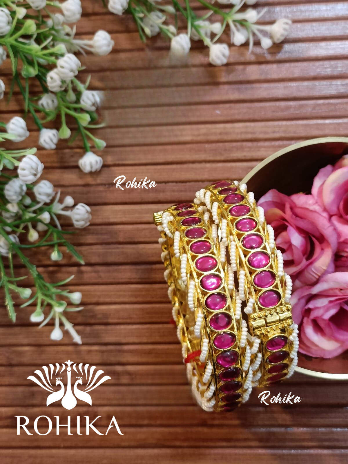 Pachhi kundan bangles - Pink  (pkb008-P)