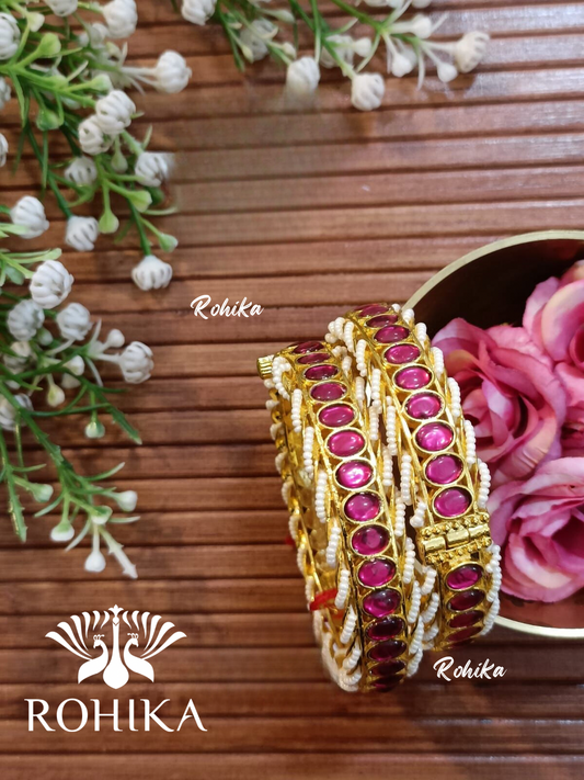 Pachhi kundan bangles - Pink  (pkb008-P)