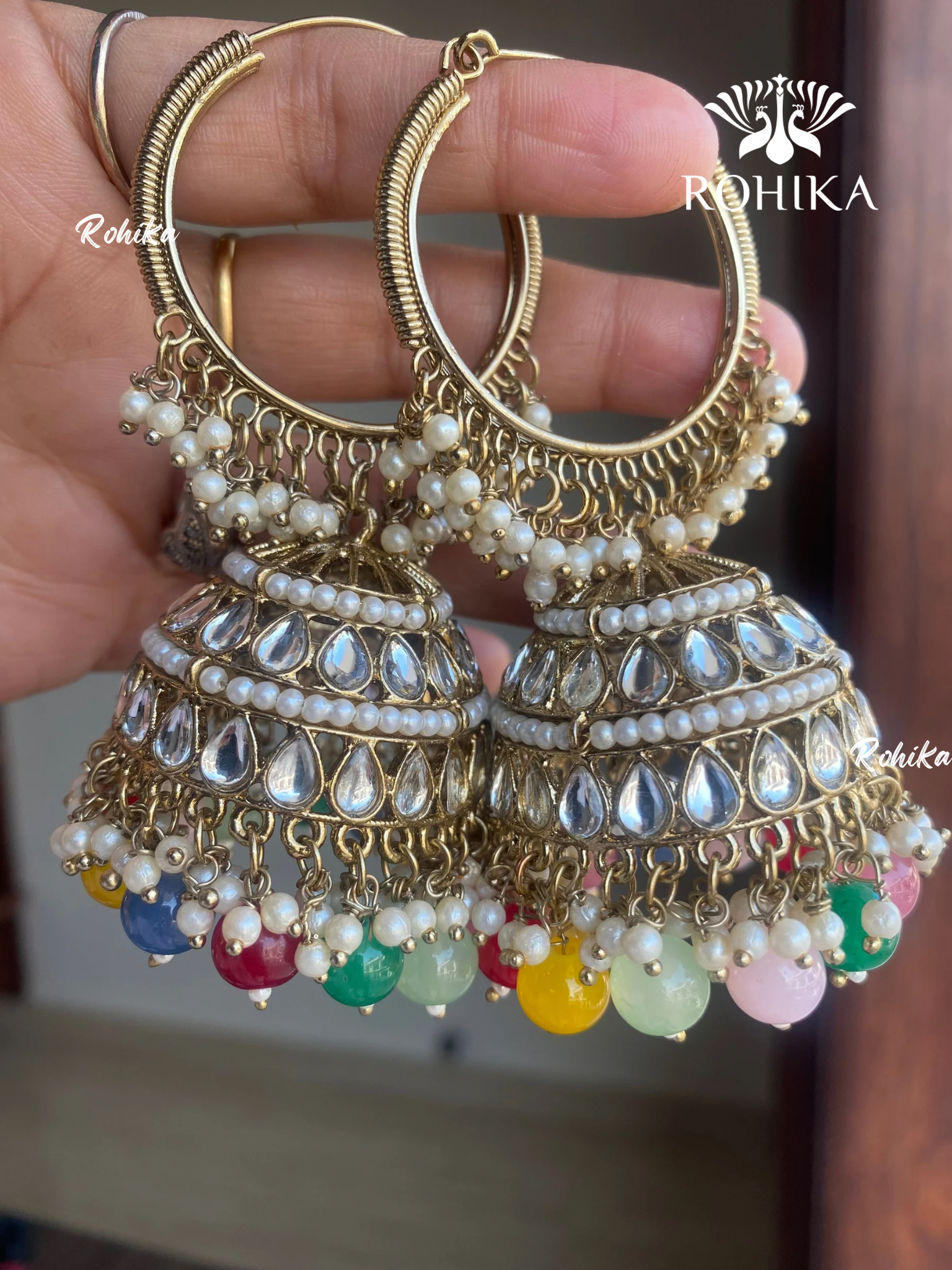 Aanchal jhumka bali earrings - Multi colour 