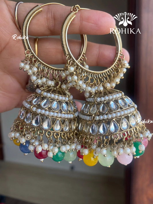 Aanchal jhumka bali earrings - Multi colour 