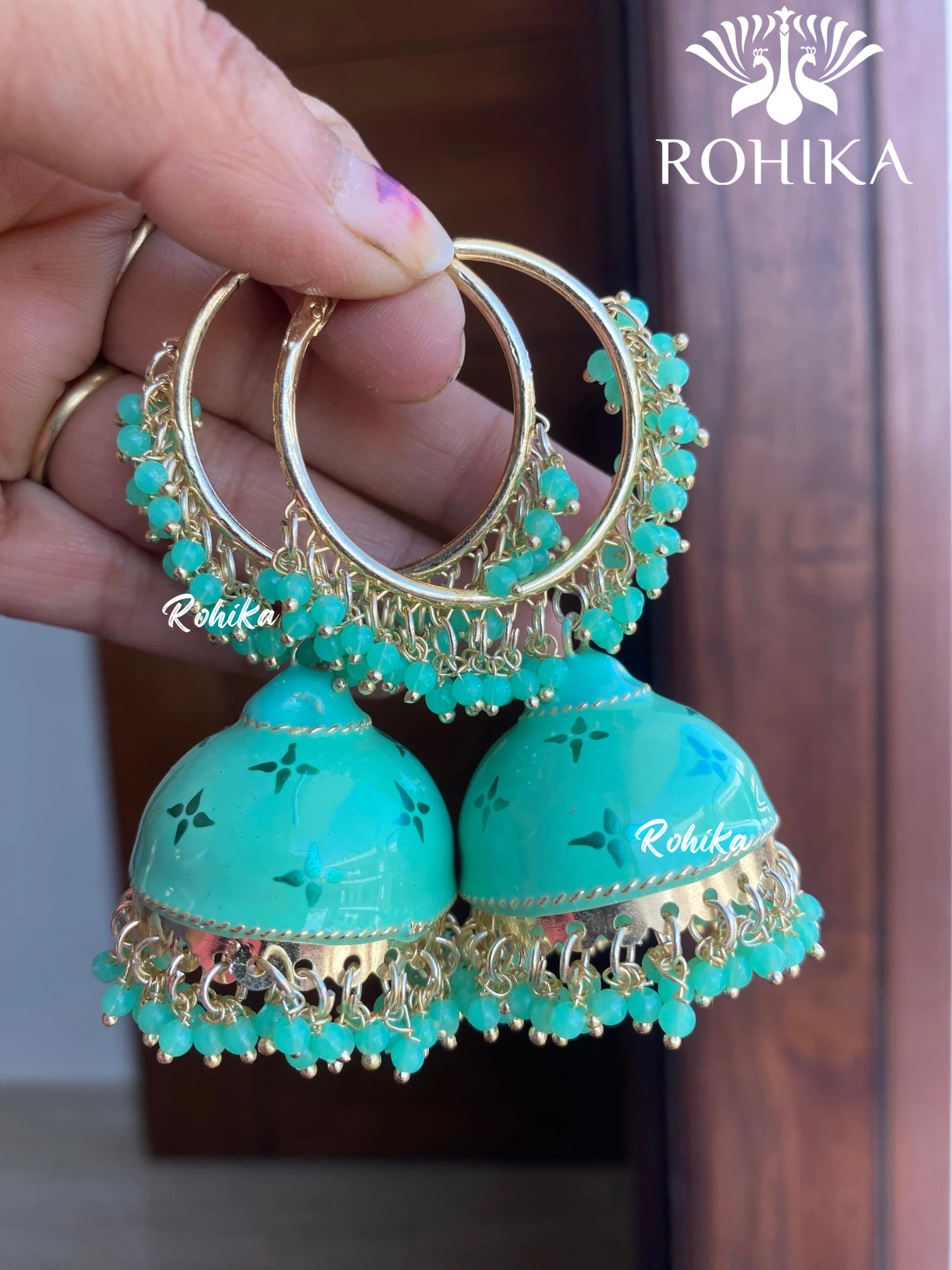 Charu jhumka bali earrings  - Mint green