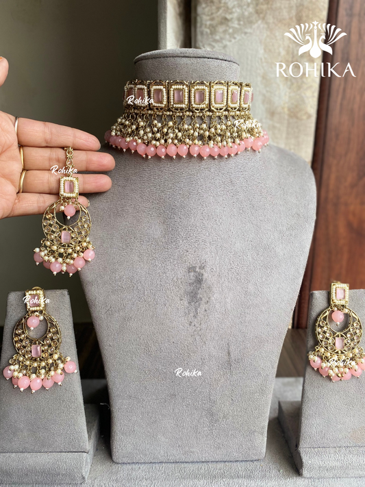 Tavina choker set- Pink