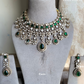 Shalini moisanite bridal necklace set - Dark Green