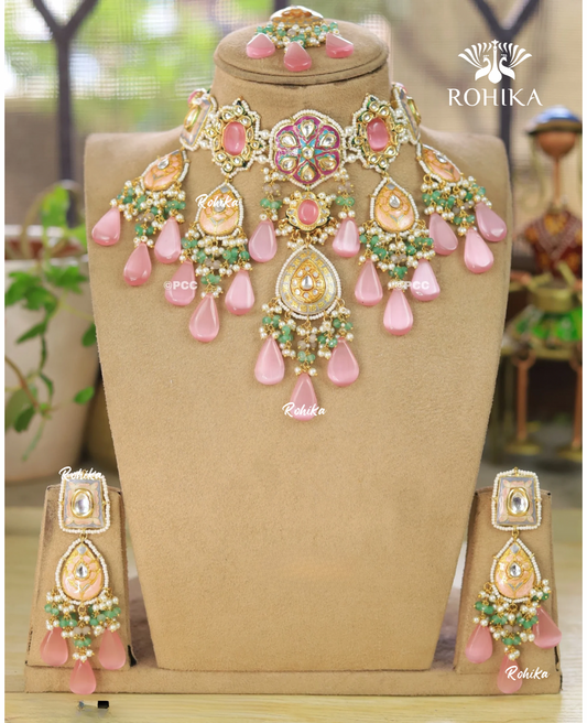 Unnati meenakari kundan choker set - baby pink