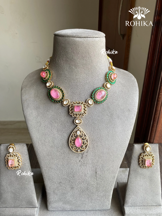 Prisha polki kundan choker set - Pink