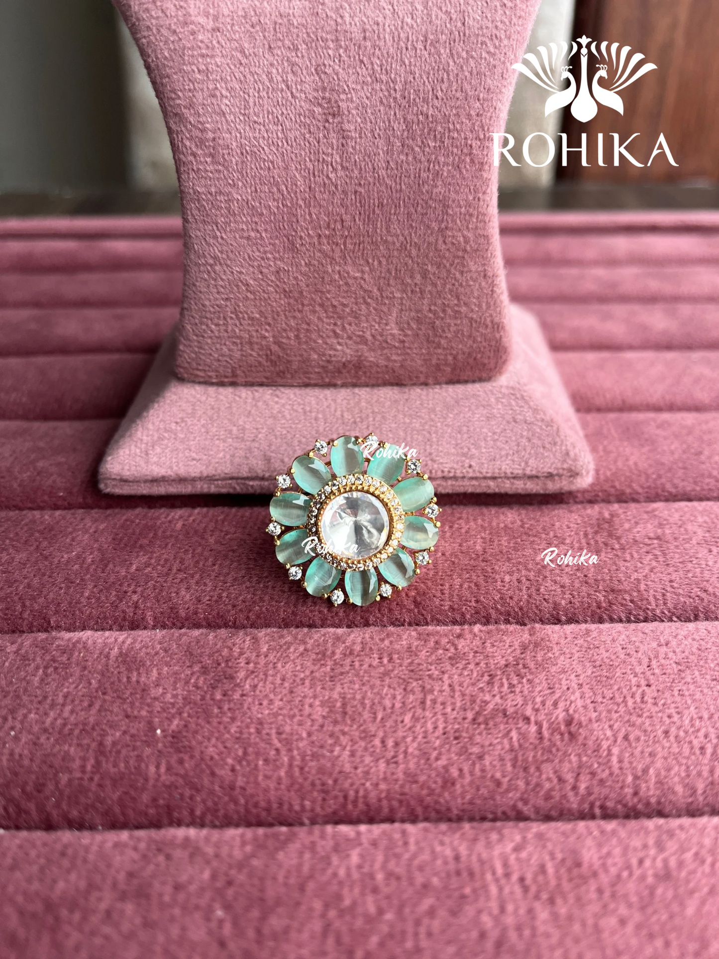 Angana polki kundan ring (SG-094) - Mint green