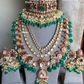 Anmol bikaneri polki kundan bridal combo set - Green and Pink