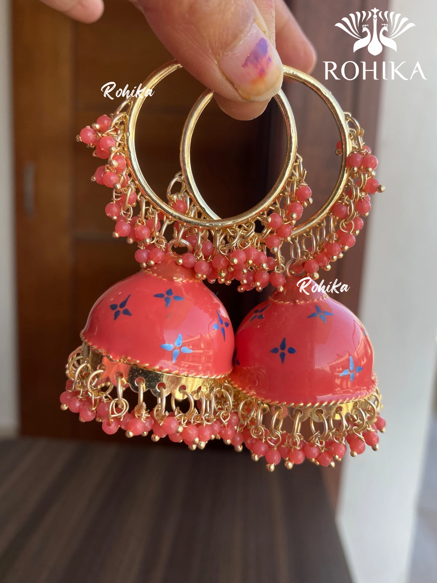 Charu jhumka bali earrings  -Peach