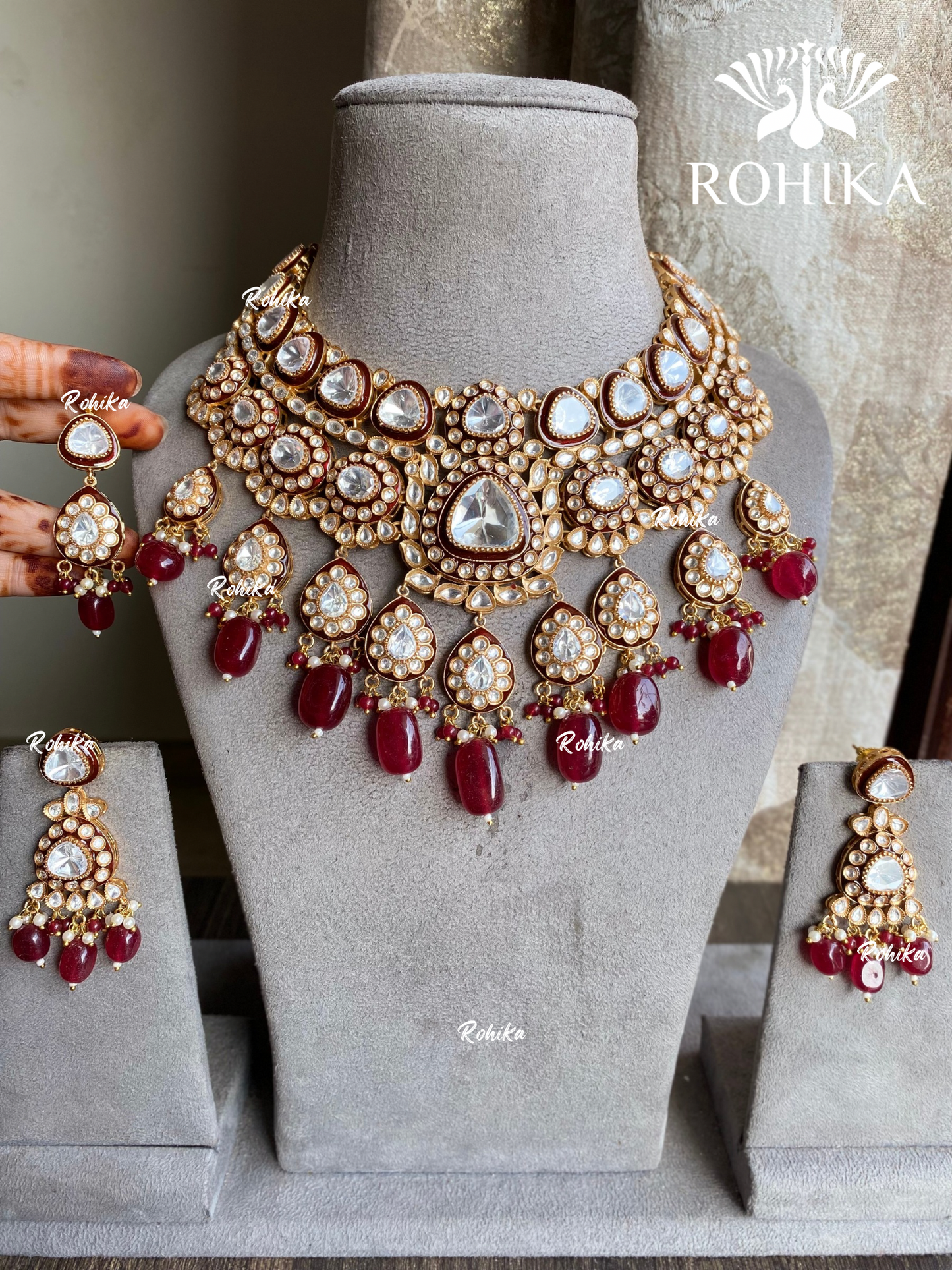 Aarushi bikaneri kundan bridal necklace set - Red