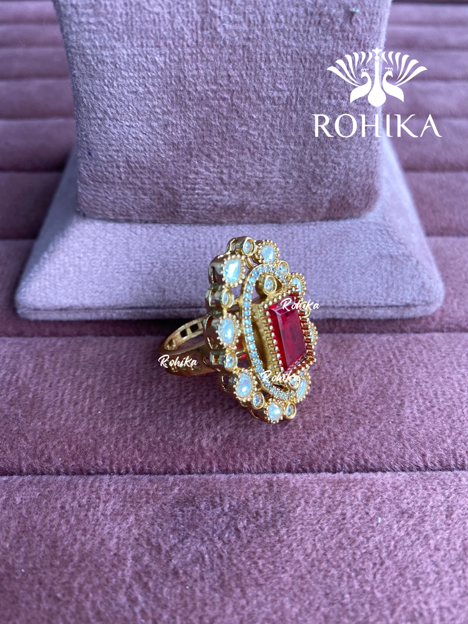 Angana polki kundan ring (SG-057) - Red