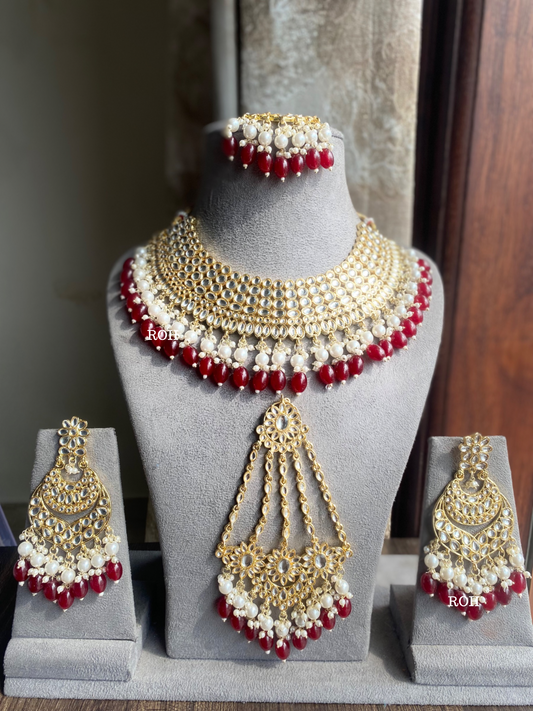 Kali dabi Kundan semi-bridal necklace set - Maroon