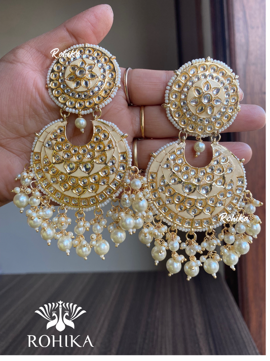 Tisha earrings and maangtikka combo - Cream