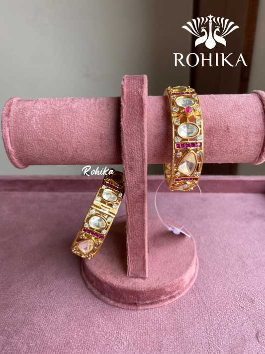 Anisa polki kundan kada/bangles - White and pink