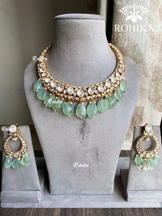 Ekanti moisanite hasli necklace set - Mint green