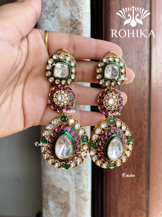 Somya bikaneri kundan earrings - Green & pink